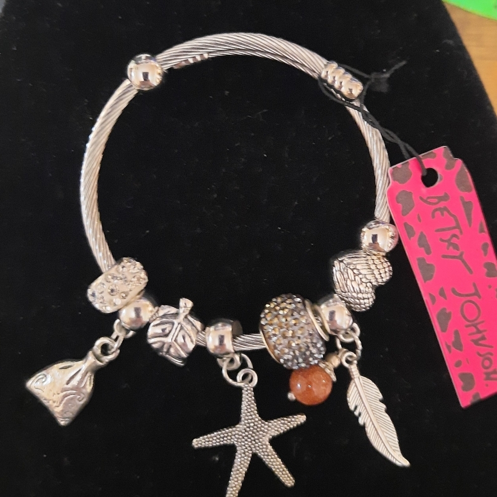 Betsey Johnson Silver Charm Bracelet with Starfish and Feather